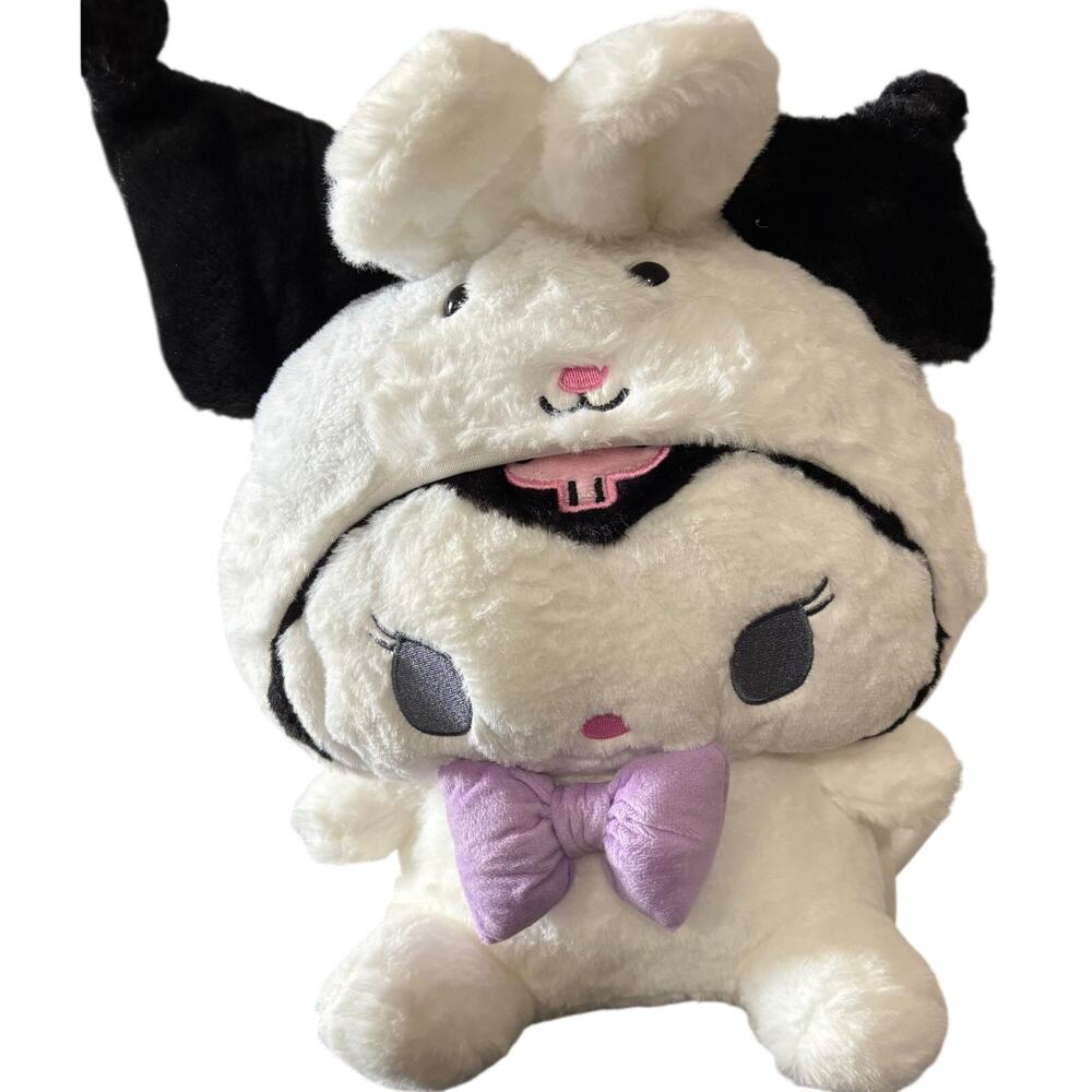 Kuromi My Melody Style Plush Bunny Backpack White Lavender Bow Kawaii